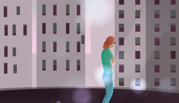 woman standing in city alone