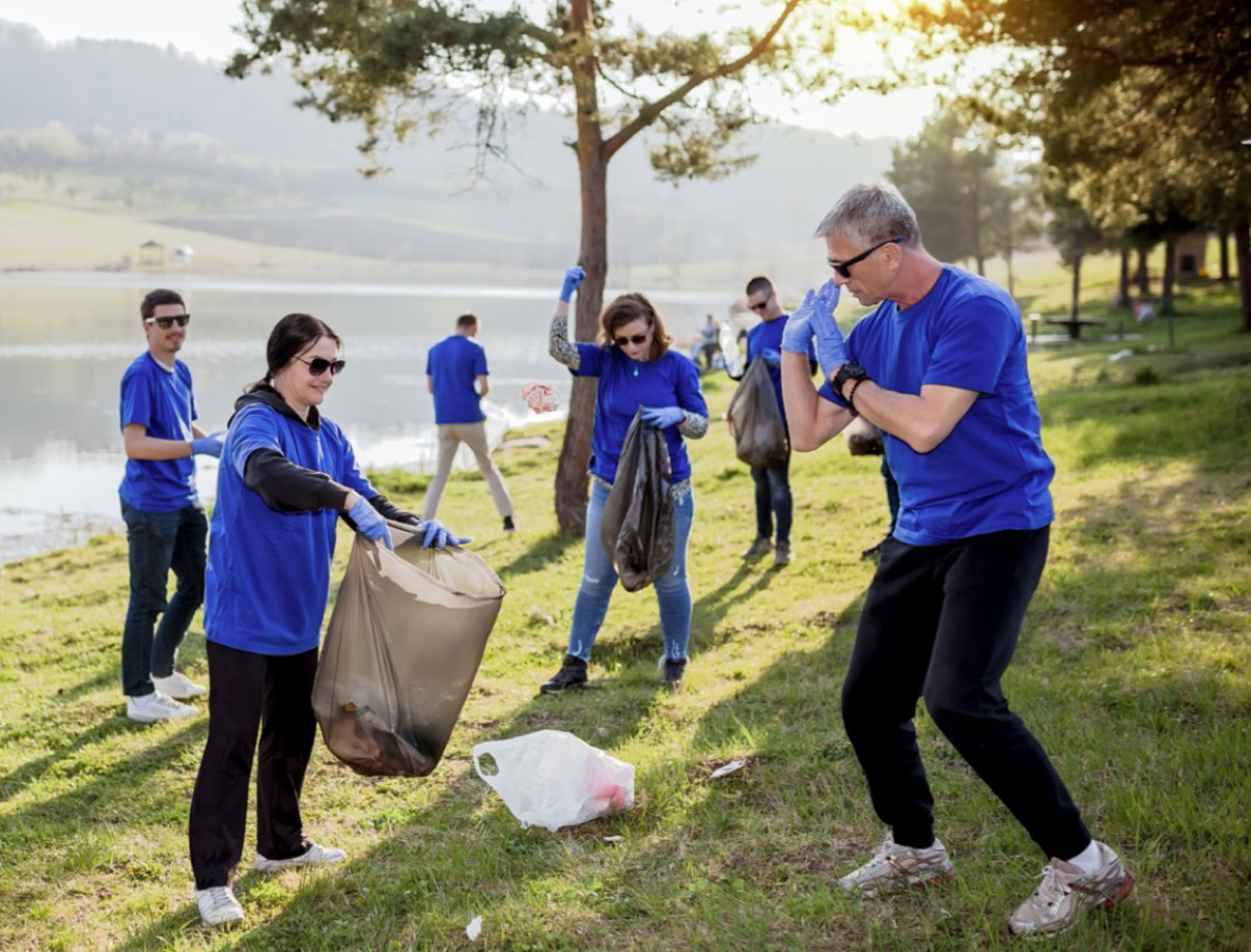 community cleaning up trash